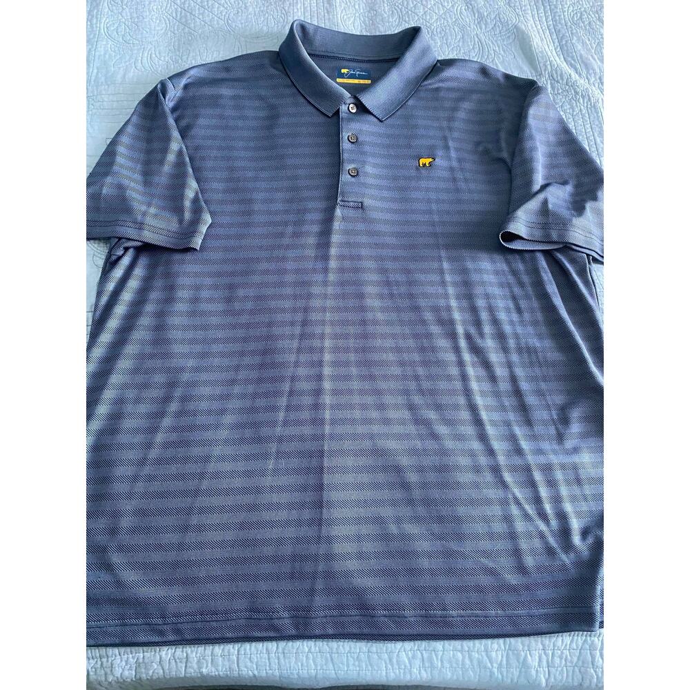 Jack Nicklaus Polo Shirt Mens XXL Blue Golden Bear Stripes Casual Golf Pre Owned